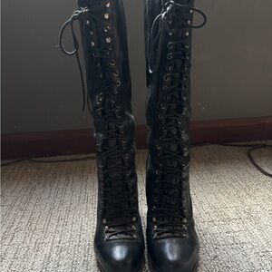 Bakers Black Studded Lace-Up Heeled Boots